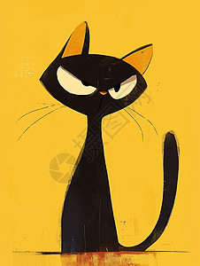 生气的黑色简约可爱的卡通小黑猫图片