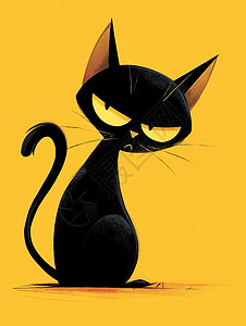 黑色简约的卡通小黑猫在生气图片