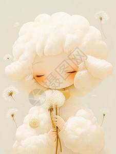 毛茸可爱的卡通小羊形象手拿花朵图片