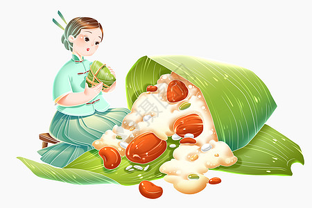 中国风端午节传统女性包粽子场景人物形象图片