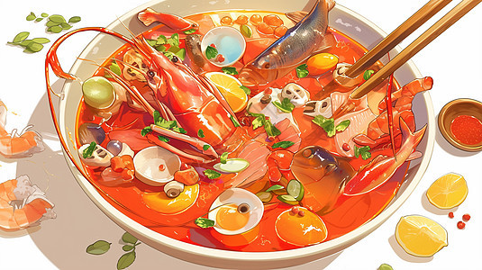 一盆美味丰盛的海鲜火锅图片