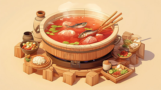 一盆美味的海鲜火锅图片
