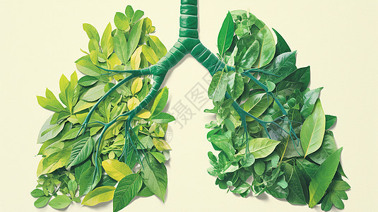 绿色卡通肺部造型铺满了树叶图片