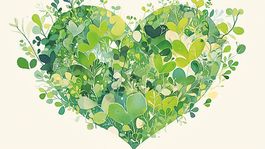 绿叶组成的爱心形状图片