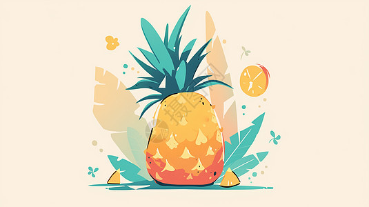 黄色可爱的卡通菠萝插画图片