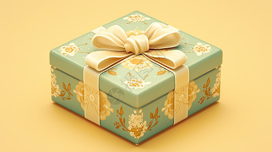 绿色复古风花朵卡通礼物盒图片
