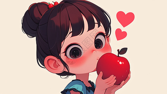 手捧着红苹果穿着蓬蓬裙的卡通女孩图片
