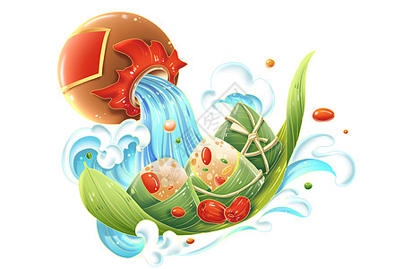 中国风端午节美食粽子黄酒组合装饰图片