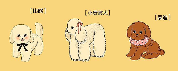 可爱萌宠三只狗狗插画图片