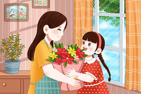 母亲节给妈妈送花的女孩图片