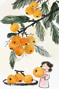 手绘水墨夏季水果系列之枇杷插画图片