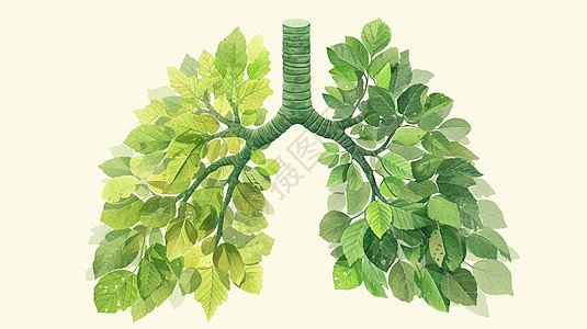 绿色树叶拼接成的肺部造型图片