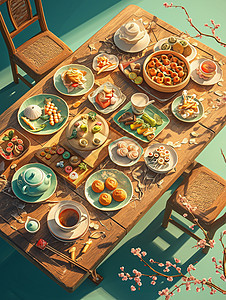 一桌丰盛的传统美食图片