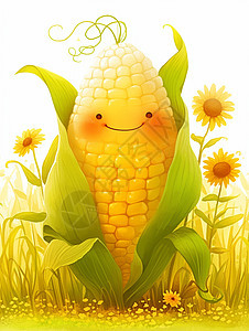 可爱的卡通玉米与太阳花图片
