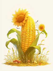 卡通玉米与向日葵图片