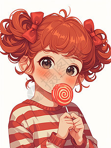 吃棒棒糖穿着红色条纹衫的卡通女孩图片