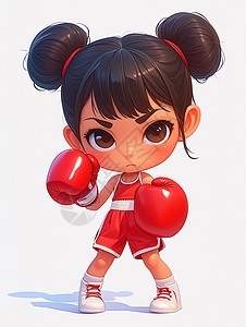 戴着红色拳击手套打拳击的卡通女孩图片