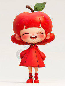 红苹果主题开心笑的卡通小女孩图片