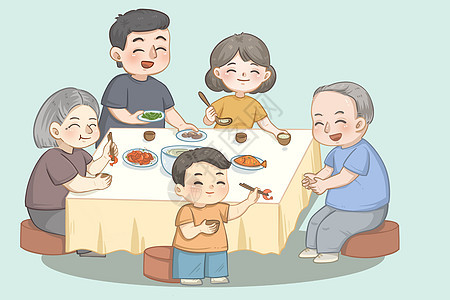 提倡移风易俗弘扬传统美德孝老爱亲给长辈夹菜的儿童的其乐融融的家庭场景图片