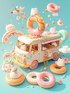甜甜圈卡通汽车图片