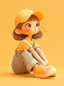 穿着背带裤戴着黄色棒球帽的卡通女孩图片