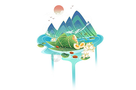 绿色国潮端午节粽子美味美食图片
