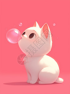 正在吹粉色泡泡糖的可爱卡通大白猫图片
