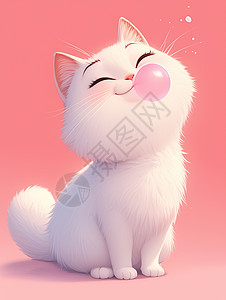 正在吹粉色泡泡糖的卡通大白猫图片