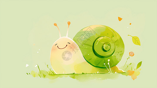 微笑的绿色可爱卡通绿色蜗牛图片