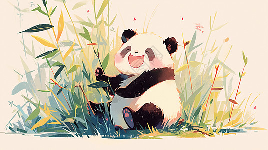 在竹林中的可爱卡通熊猫图片
