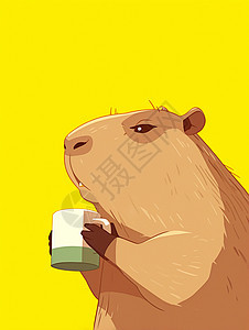 优雅喝咖啡的可爱卡通小动物图片