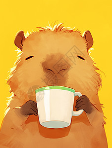 正在优雅喝咖啡的卡通小动物图片