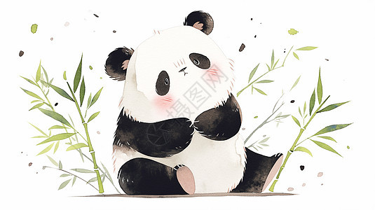 可爱的卡通大熊猫与竹子图片