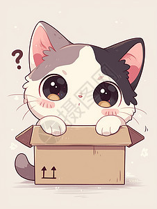 在纸箱中的一只卡通小花猫图片