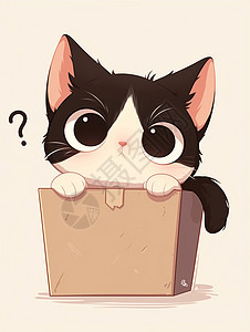 在纸箱中的可爱的卡通小花猫图片