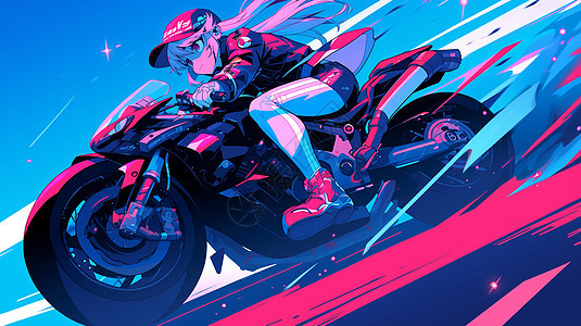 骑着大摩托的卡通女孩图片