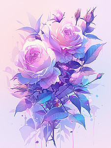 紫色调梦幻的卡通玫瑰花图片