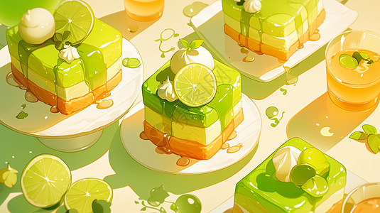 淡绿色柠檬味美味的蛋糕图片