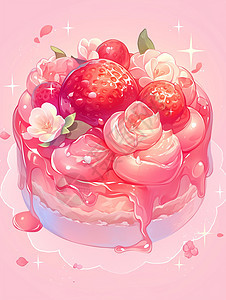 粉色草莓花朵蛋糕图片