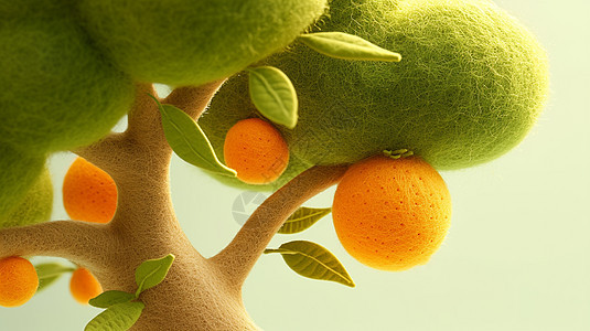 羊毛毡梦幻唯美的橙子树图片