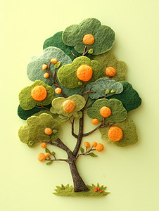 羊毛毡卡通橙色果实的树图片