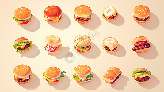各种美味可爱的卡通汉堡图片
