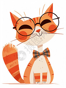 绅士可爱的卡通小花猫脖上戴着领结图片