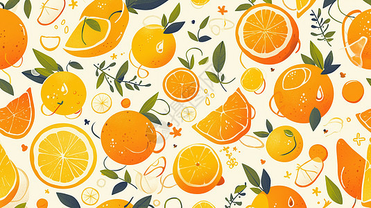橙色卡通橙子水果背景图片