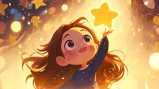 开心摘星星的卡通小女孩图片
