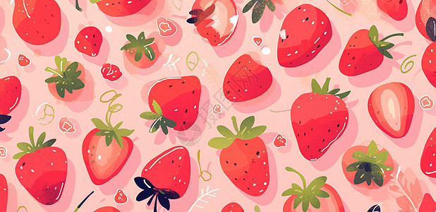 粉色可爱的卡通草莓背景图片