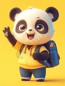 穿着黄色T恤背着书包的卡通大熊猫图片