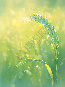 麦田中一株颗粒饱满的麦子插画图片