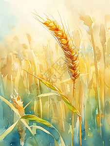 麦田中一株颗粒饱满的卡通麦子图片
