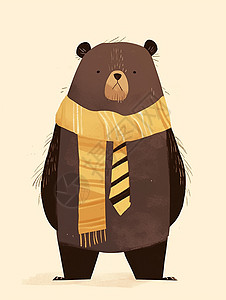 围着黄色长围巾的卡通棕熊图片
